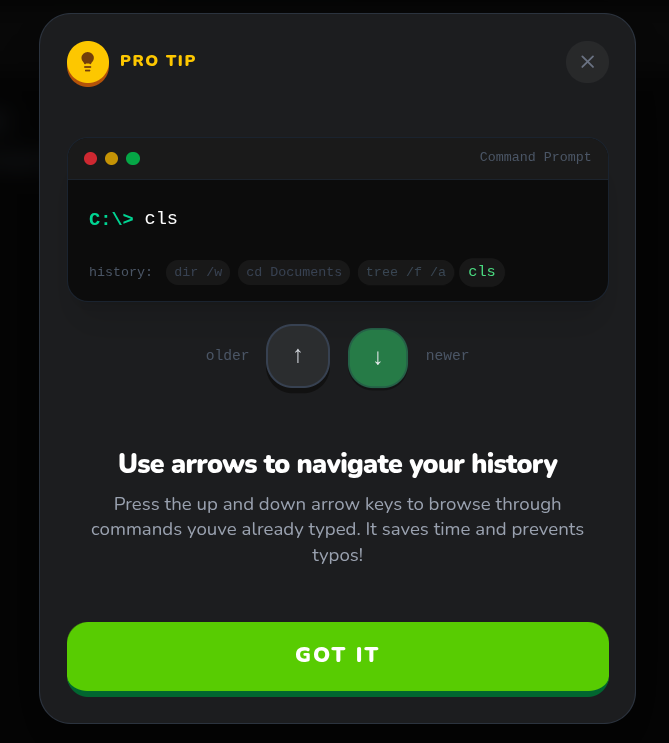 Windows CLI Use Arrows Tip