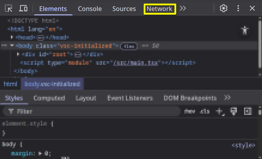 network tab in google chrome