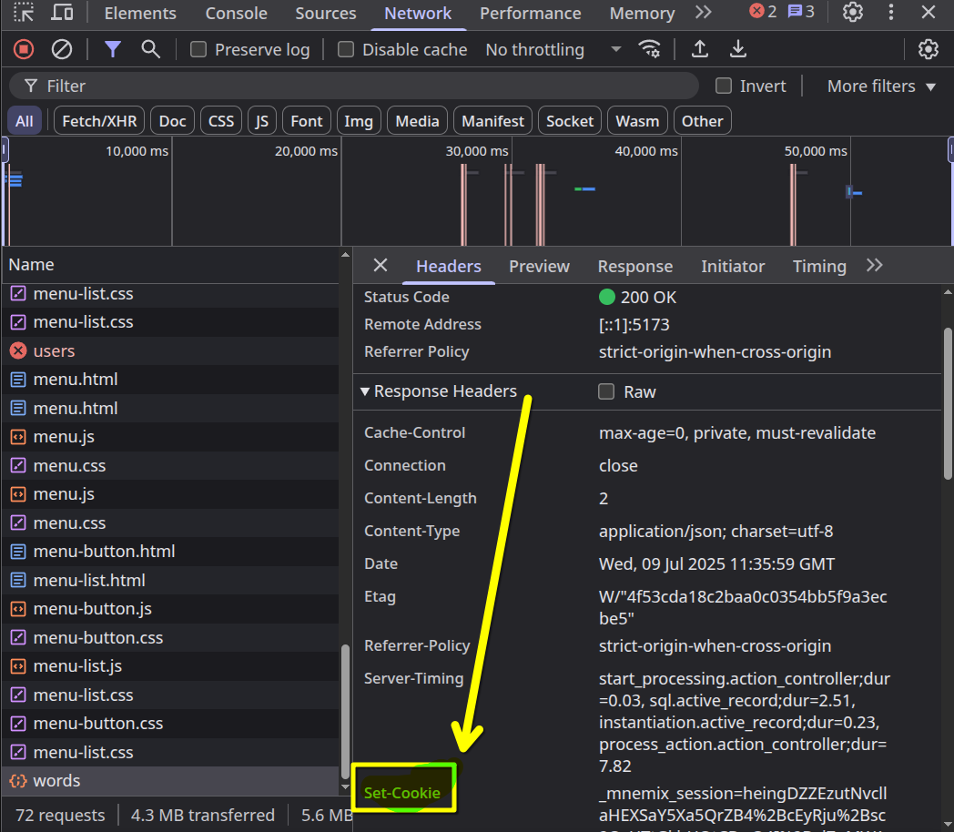 set cookie header in browser&rsquo;s developer tools
